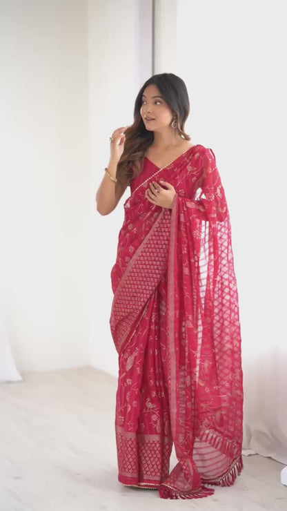 Abhira Georgette Silk Saree with Foil & Zalar Lace