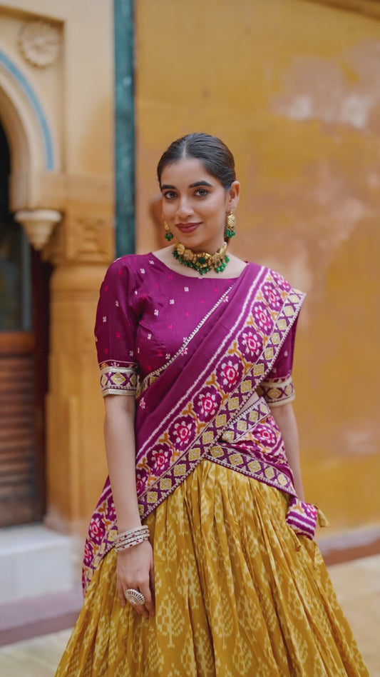 GOLD IKKAT PRINT LEHENGA PREORDER SPECIAL