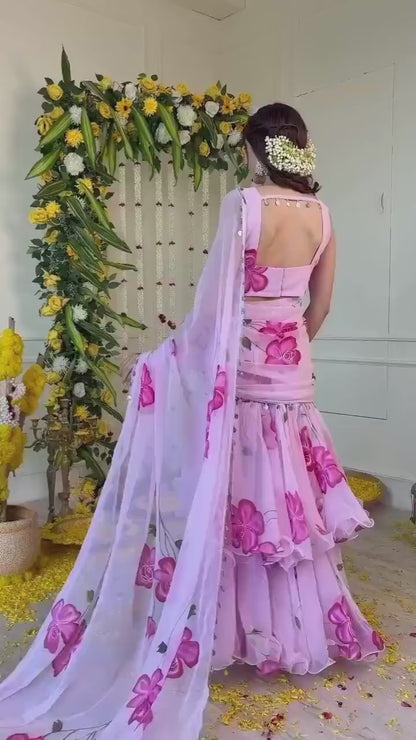 Ready To Wear Lehenga Saree With  Fully Stitched Blouse
