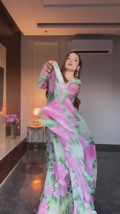 Chinon Silk Lehenga Saree Ready To Wear