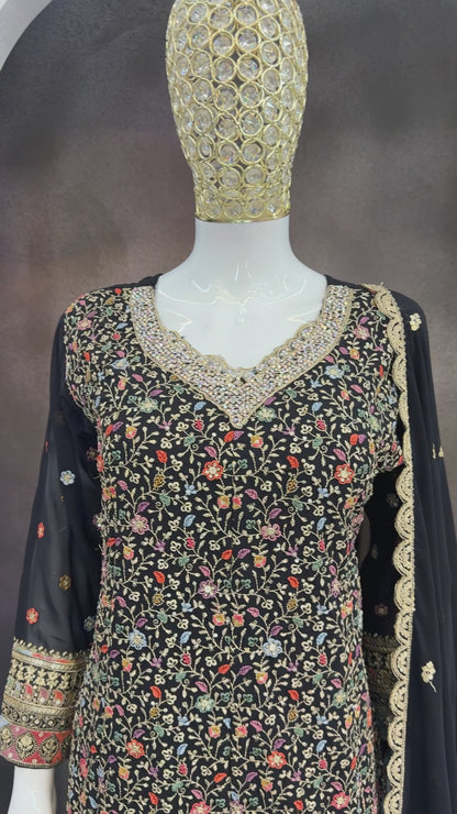 Embroidery  Top Semi-Stitched With Fully Stitched Bottom And Dupatta