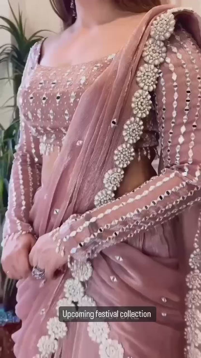 Twill Organza Lehenga Choli Ready To wear Saree