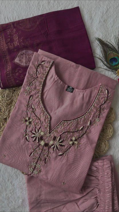 Roman Silk Hand Work Suit With Jacquard Dupatta