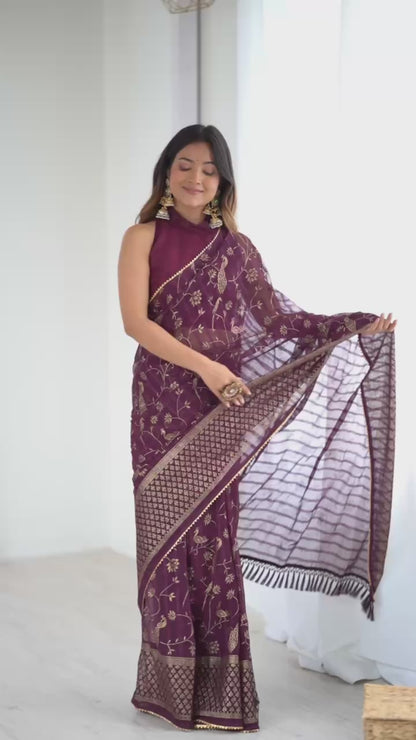 Abhira Georgette Silk Saree with Foil & Zalar Lace