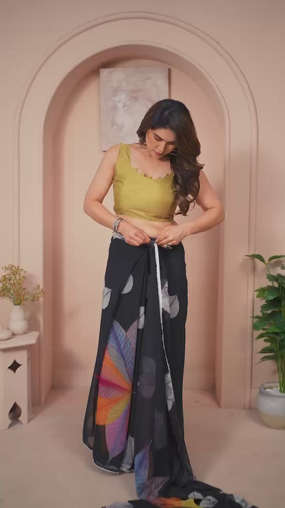Georgette Silk Printed Ready-to-Wear Saree with Small Lace