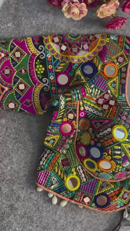 Navratri Special Real Multi Mirror Work Apple Cut Stylish Blouse