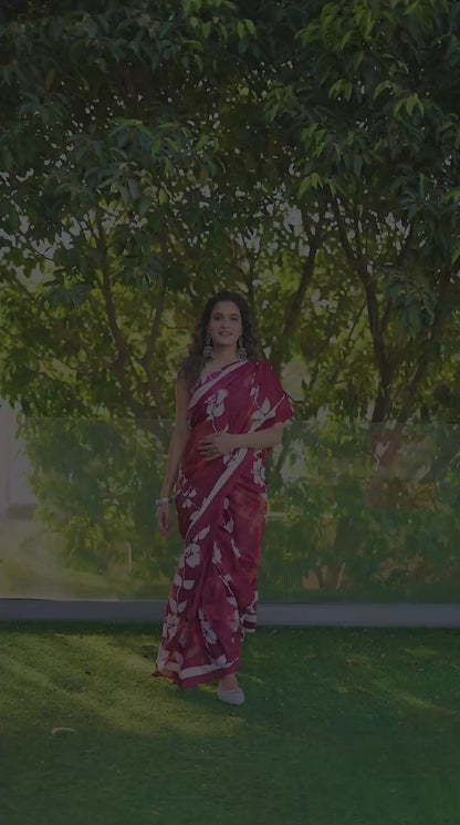 Floral Hand Print Mulmul Cotton Sarees