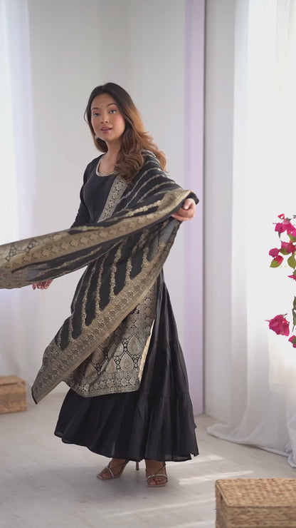 HEAVY PURE ROMANSILK CHANDERI FABRIC ANARKALI SUIT