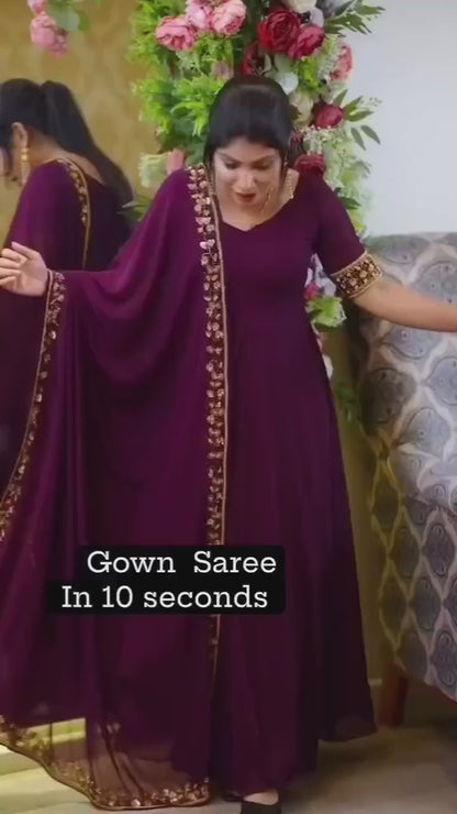 Gown with Attached Pallu Rerady Top Wear Saree