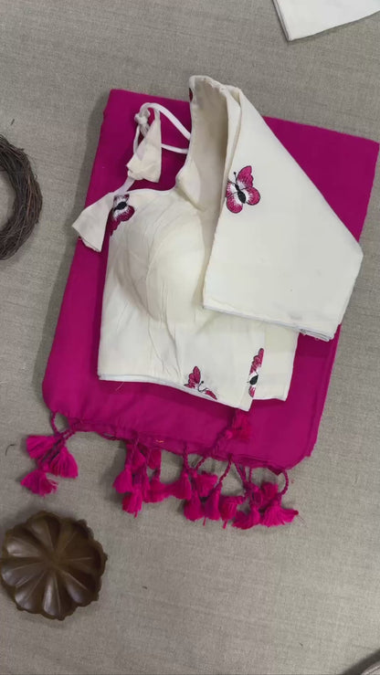 Handloom Khadi COTTON SAREE With Butterfly Design Blouse