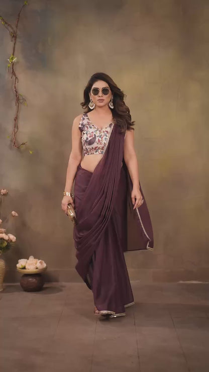 Star Georgette Silk Solid Saree with Mirror Lace