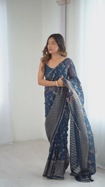 Abhira Georgette Silk Saree with Foil & Zalar Lace