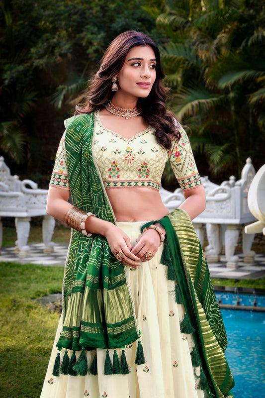 Green Khadi Cotton Sequins and thread embroidery