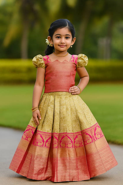 Designer Jacquard Weaving Kids Lehenga Choli