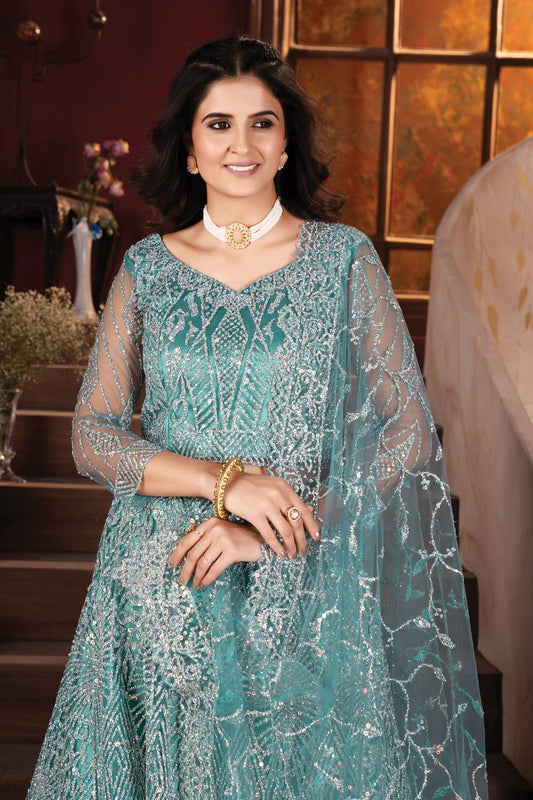 Designer Pure Zarkhan Diamond and Glitter Sequins Design Work Inner: Satin with Crepe Imported Heavy Net