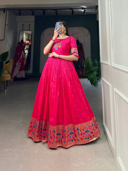 Jacquard Silk Paithani Gown Timeless Elegance with Traditional Weaving
