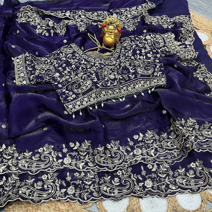 Premium Space Silk Mango Zari Work Saree with Stitched Blouse HF28