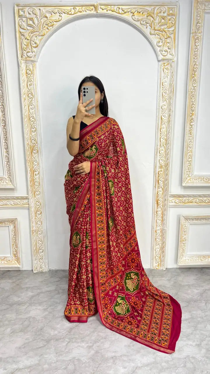 Soft Mal Mal Cotton Silk Printed Saree with Contrast Woven Border – SF-2314