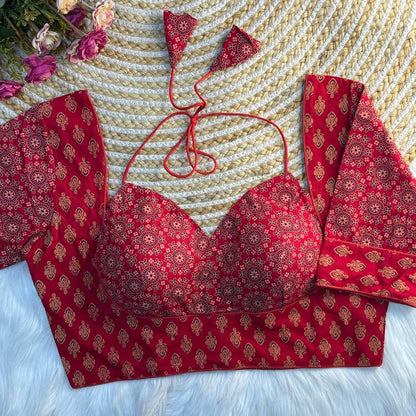 ORIGINAL AJRAKH COTTON HALTER NECK BLOUSE