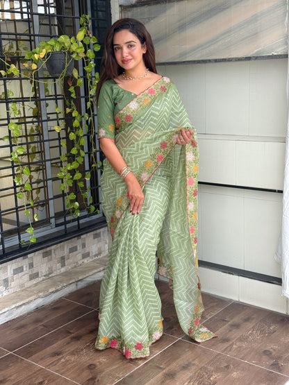 Cotton satin Saree Simple yet elegant embroidered saree, perfect for festive and casual wear