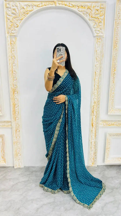 Soft Georgette Embroidery Sequin Saree with Premium Bengaluri Blouse – SF-2312