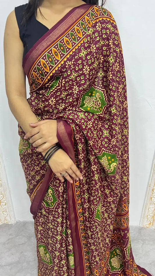 Soft Mal Mal Cotton Silk Printed Saree with Contrast Woven Border – SF-2314