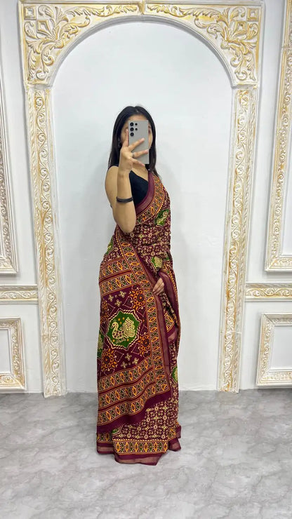 Soft Mal Mal Cotton Silk Printed Saree with Contrast Woven Border – SF-2314