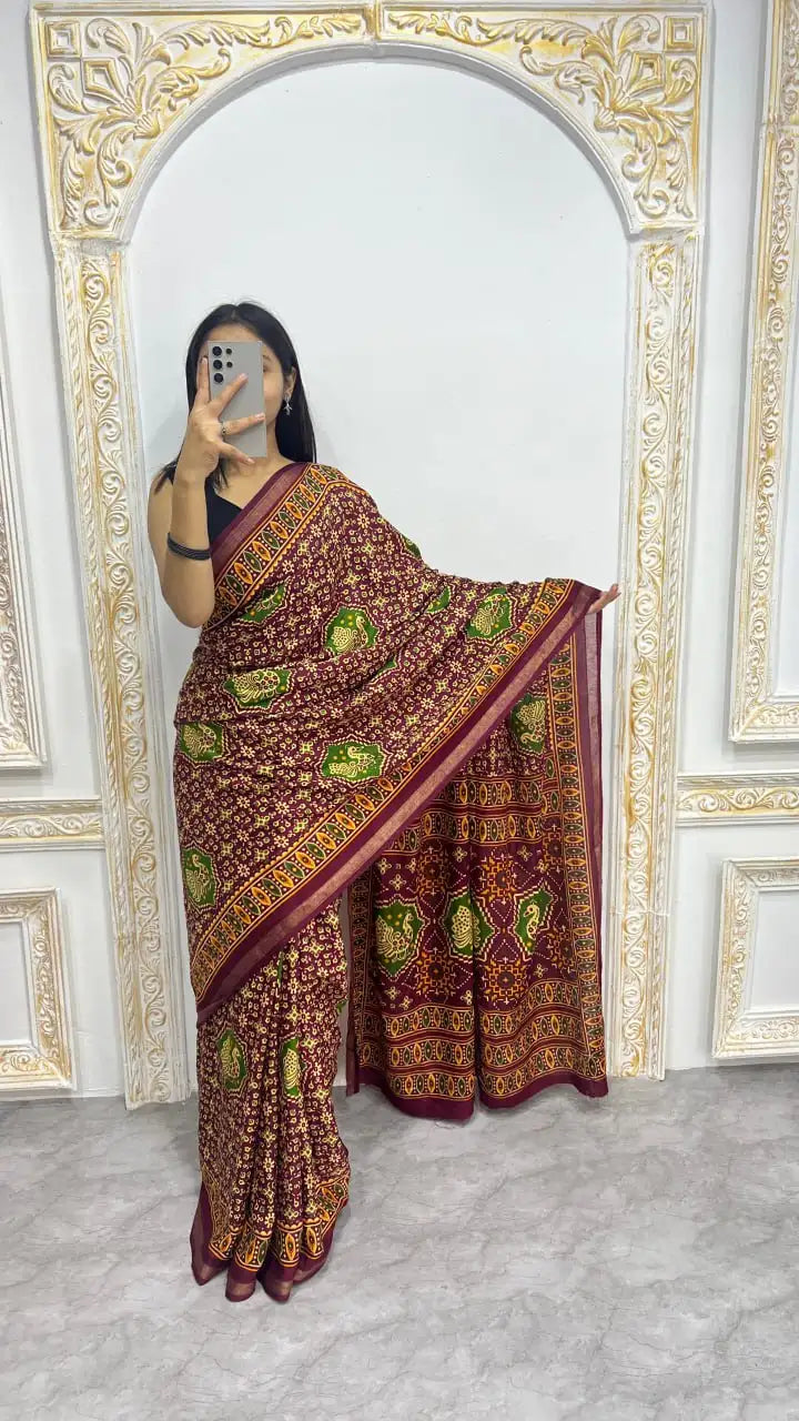 Soft Mal Mal Cotton Silk Printed Saree with Contrast Woven Border – SF-2314