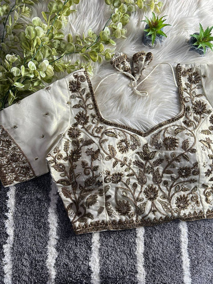 BEAUTIFUL HEAVY STARS BEADS COPPER MATCHING WORK BRIDAL BLOUSE