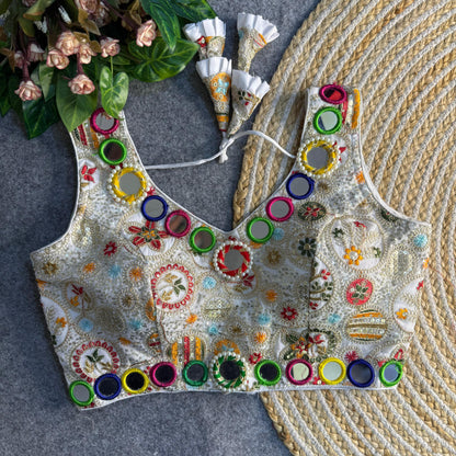 Navratri Special Real Multi Mirror + Codding Work Bollywood Style Blouse ♥️