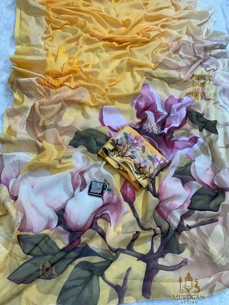 A91 Georgette Silk Digital Printed Saree with Crochet Work Border & Matching Blouse